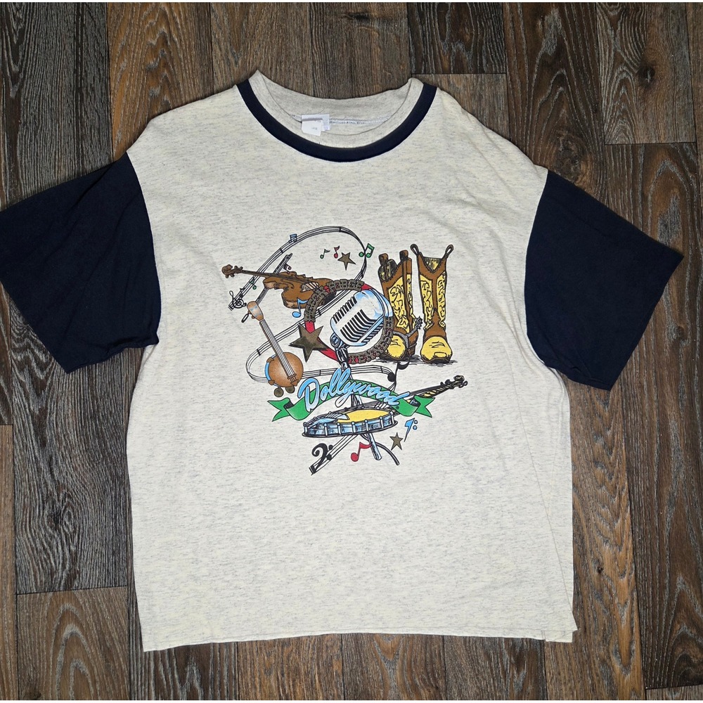 Vintage Dollywood T Shirt Rudman Sportswear Large Ringer Country Music USA Made